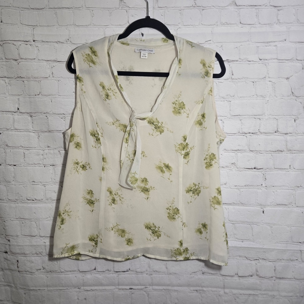 y2k Tie Neck Floral Blouse sheer lined XL Forest Fairy CottageCore Romantic